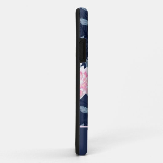 Witte, roze bloemen op donkerblauw. Case-Mate iPhone case (Achterkant/rechts)