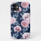 Witte, roze bloemen op donkerblauw. Case-Mate iPhone case (Achterkant)