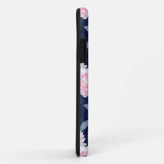 Witte, roze bloemen op donkerblauw. Case-Mate iPhone case (Achterkant/rechts)