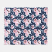 Witte, roze bloemen op donkerblauw. fleece deken (Voorkant (Horizontaal))