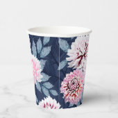 Witte, roze bloemen op donkerblauw. papieren bekers (Rechts)
