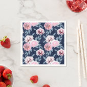 Witte, roze bloemen op donkerblauw. servet (Insitu)