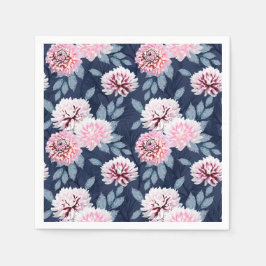Witte, roze bloemen op donkerblauw. servet