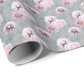 Witte, roze bloemen op grijs. cadeaupapier (Rol Hoek)