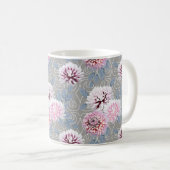 Witte, roze bloemen op grijs. koffiemok (Voorkant rechts)