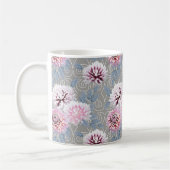 Witte, roze bloemen op grijs. koffiemok (Links)