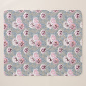 Witte, roze bloemen op grijs. sherpa deken (Voorkant (horizontaal))