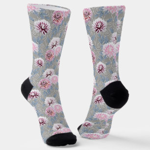 Witte, roze bloemen op grijs. sokken