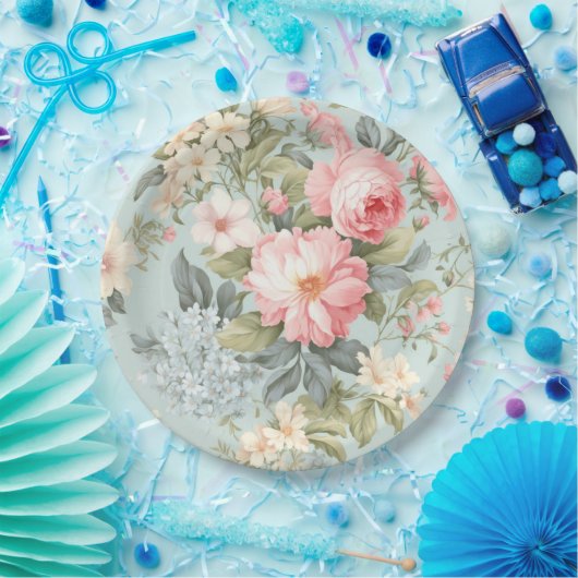 Witte roze bloemen papieren bord (Feest)