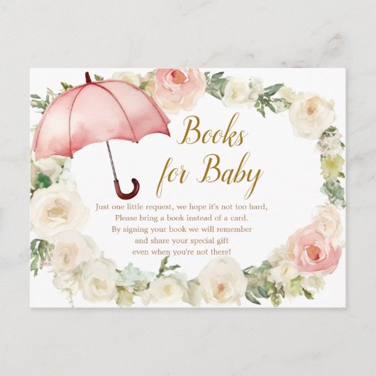 Witte Roze Bloemen Paraplu Boeken voor Baby Briefkaart (Voorkant)