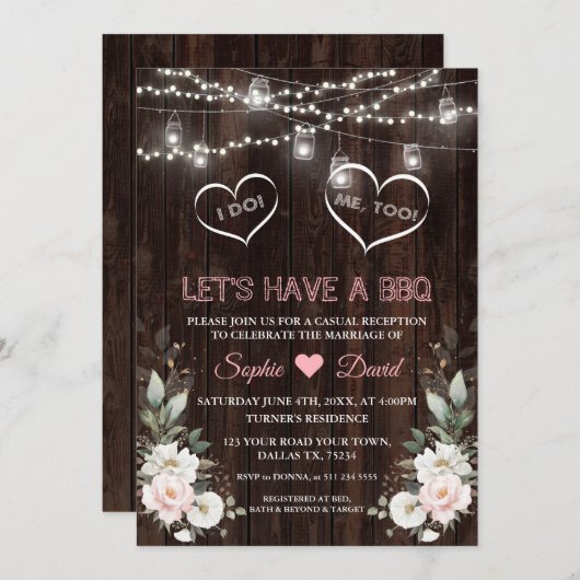 Witte Roze Bloemen Slingerlichten Schuur I DO BBQ Kaart (Voorkant / Achterkant)