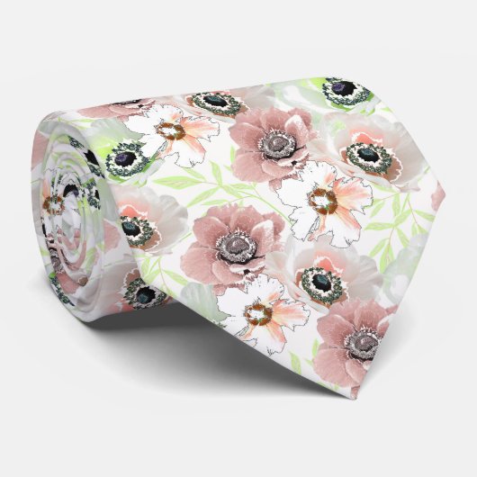 Witte, roze bloemen. stropdas (Opgerold)