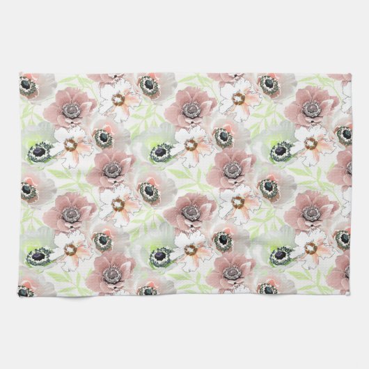 Witte, roze bloemen. theedoek (Horizontaal)