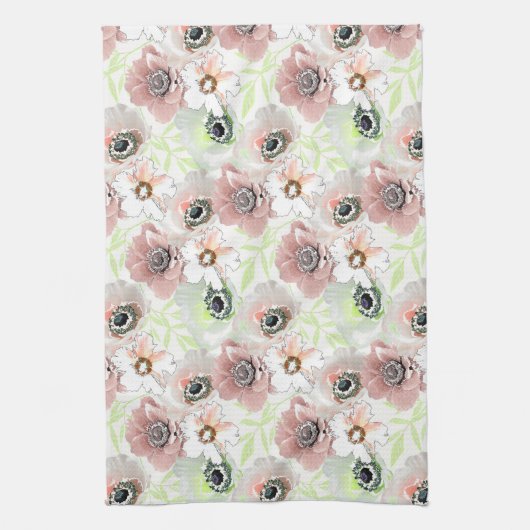 Witte, roze bloemen. theedoek (Verticaal)