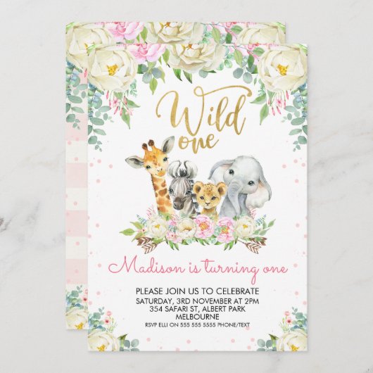 Witte Roze Bloemen Wild Een Verjaardag Uitnodiging (Voorkant / Achterkant)