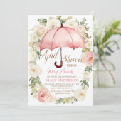 Witte Roze bloemenparaplu April Douches Kaart (Staand voorkant)