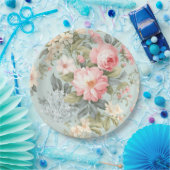 Witte Roze Bloemige Papieren Bord (Feest)