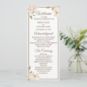 Witte Roze Bloemrijke Frame Groene Moderne Bruilof Programmakaart (Staand voorkant)