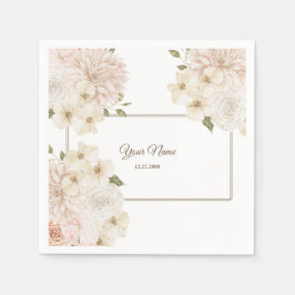 Witte Roze Bloemrijke Frame Groene Moderne Trouwfe Servet
