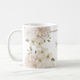 Witte Roze Bloemrijke Lijst Groene Moderne Trouwfe Koffiemok