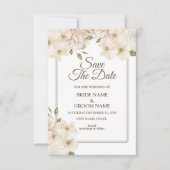 Witte Roze Bloemrijke Lijst Moderne Trouw Save The Date (Voorkant)