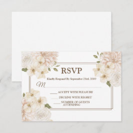 Witte Roze Bloemrijke Lijst Moderne Trouwfeest RSVP Kaartje