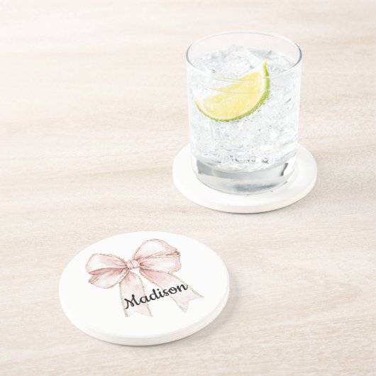  witte roze boog gepersonaliseerd zandsteen onderzetter (Zijkant)