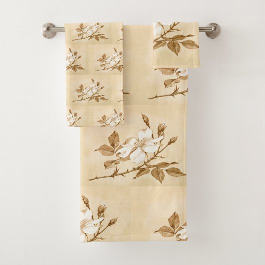 witte roze botanische blokpatroon bad handdoek (Insitu)