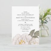 witte roze botanische bruiloft kaart (Staand voorkant)