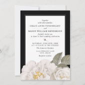 witte roze botanische Floral Black Wedding Kaart (Voorkant)