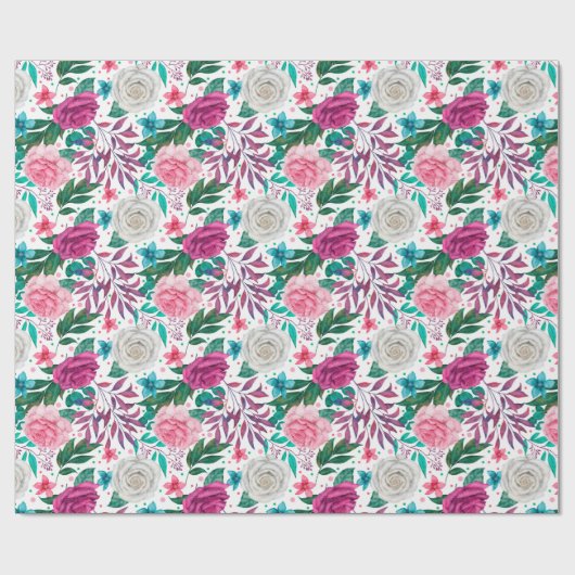 Witte Roze Bourgogne Rozen Bruiloft Inpakpapier (Vlak)