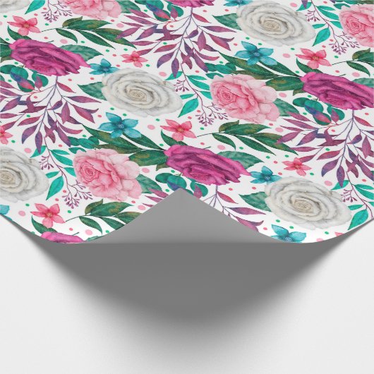 Witte Roze Bourgondië Rozen Bruiloft Inpakpapier (Hoek)