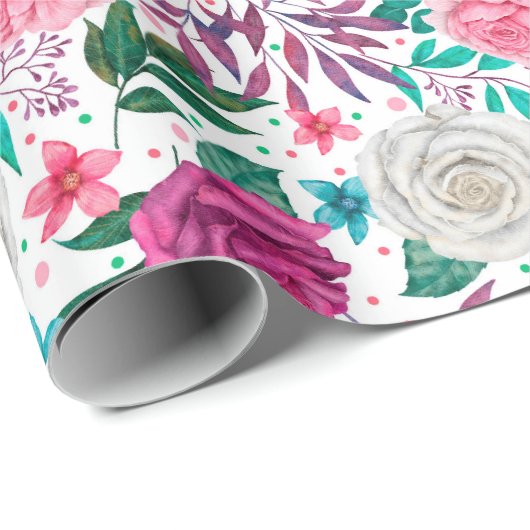 Witte Roze Bourgondië Rozen Bruiloft Inpakpapier (Rol Hoek)