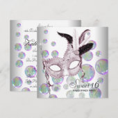 Witte Roze Bubbels Sweet Sixteen Masquerade Party Kaart (Voorkant / Achterkant)