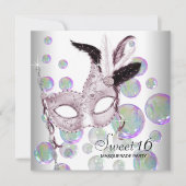 Witte Roze Bubbels Sweet Sixteen Masquerade Party Kaart (Voorkant)
