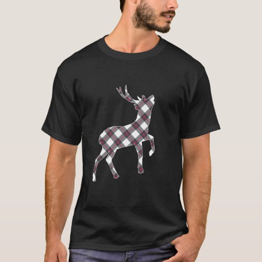 Witte Roze Buffel Plaid Herten Rendier Head Christ T-shirt (Voorkant)