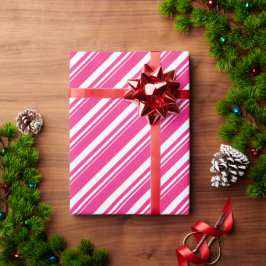 Witte Roze Candy Cane Stripe Vakantie Cadeaupapier