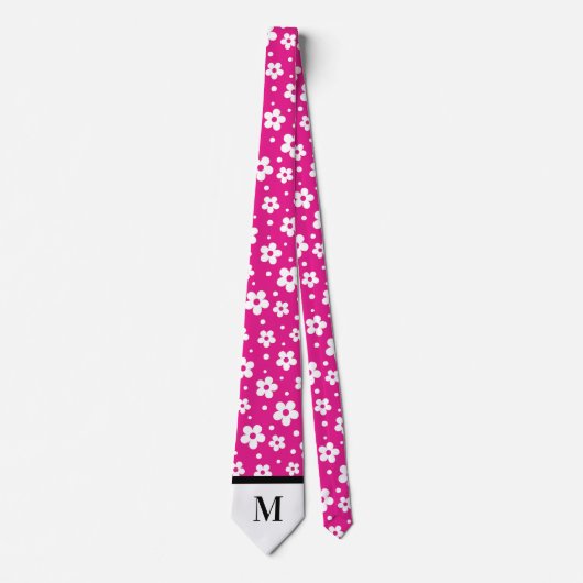 Witte & Roze Daisies Monogramed stropdas (Voorkant)