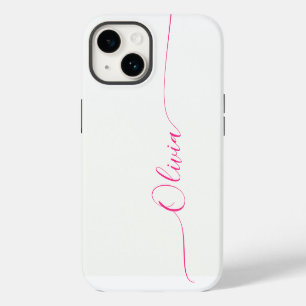Witte Roze Elegante Calligrafie Script Naam iPhone 14 Hoesje