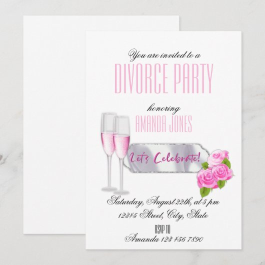 Witte roze elegante champagne scheidingspartij kaart (Voorkant / Achterkant)