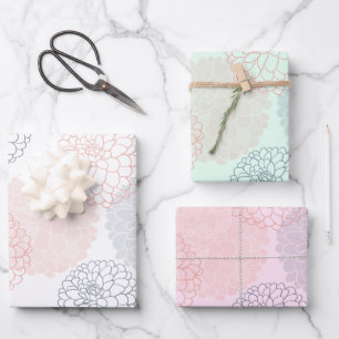 Witte roze en Blauwe Dahlias Reeks papier voor onm Inpakpapier Vel