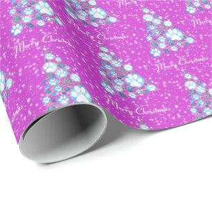 Witte roze en blauwe kerstboom roze cadeaupapier