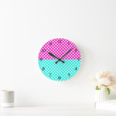 Witte, Roze en Blauwe Polka Dot Ronde Klok (Huis)