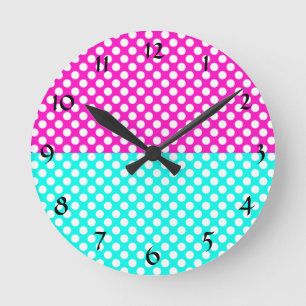 Witte, Roze en Blauwe Polka Dot Ronde Klok