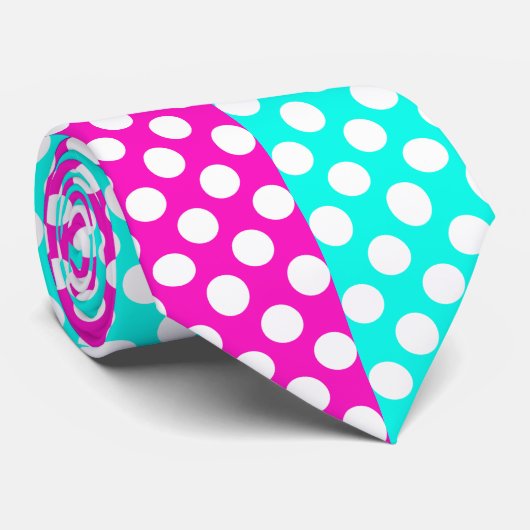 Witte, Roze en Blauwe Polka Dot Stropdas (Opgerold)