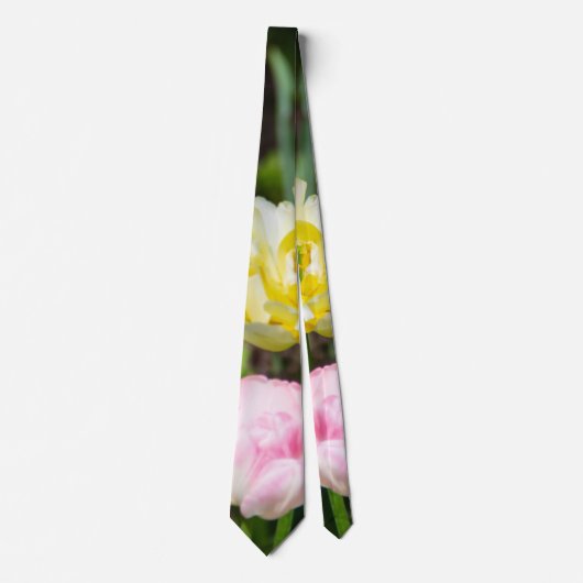 Witte, roze en gele tulpen in de tuin stropdas (Voorkant)