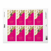 Witte, roze en gouden damast bruiloft wijn fles etiket (Full Sheet)