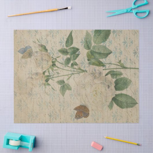  witte roze en vlinderontbinding tissuepapier (Craft)