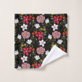 witte roze Floral Black penseelstreken Bad Handdoek (Wasdoekje)