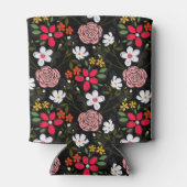  witte roze Floral Black penseelstreken Blikjeskoeler (Achterkant)